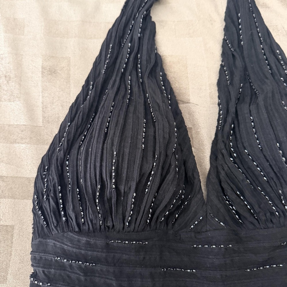 VTG Y2K Cache Tank Top Womens 8 Black Beaded Halter Camisole Chiffon Lined Party - Picture 3 of 13